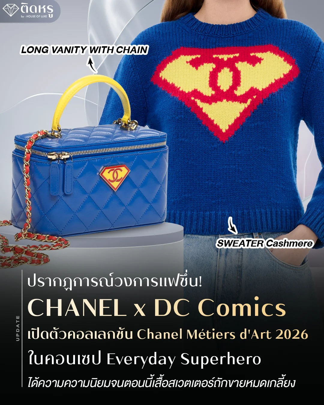 Limited edition blue Chanel Long Vanity with Chain bag with yellow handle