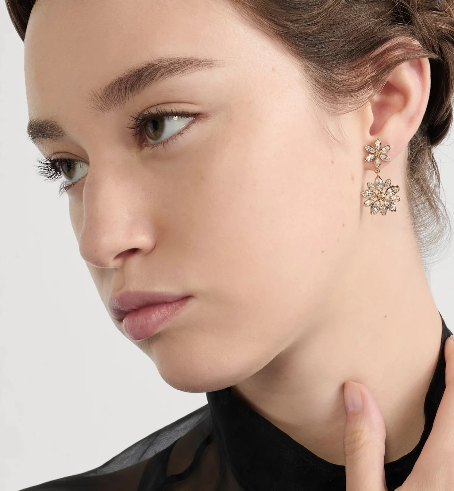 Dior luxury jewelry: Fleur de Glace, Mini Petit CD Jolie, and Petit CD Daisy earrings.