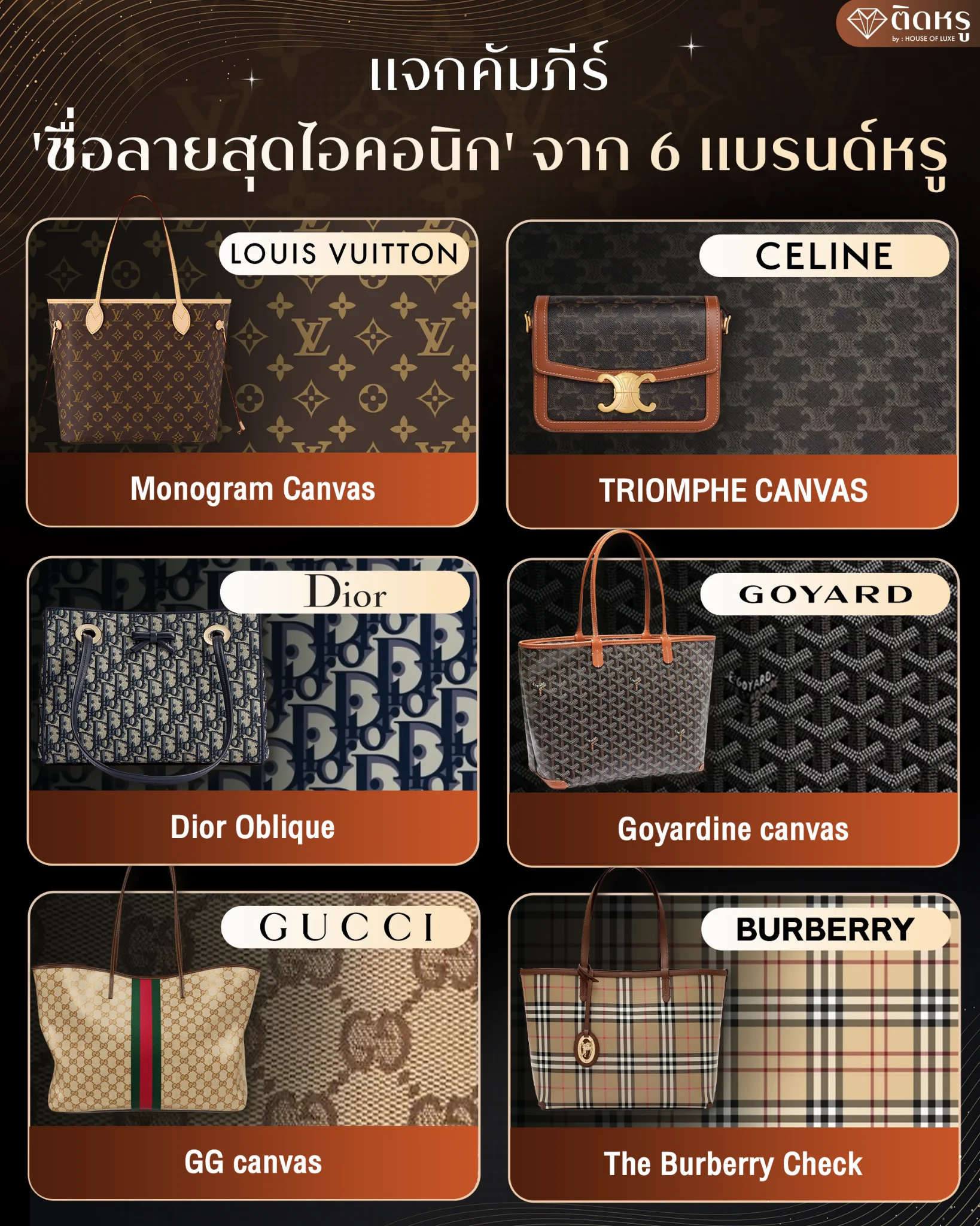 Comprehensive luxury brand monogram patterns guide featuring 6 top designer fashion houses