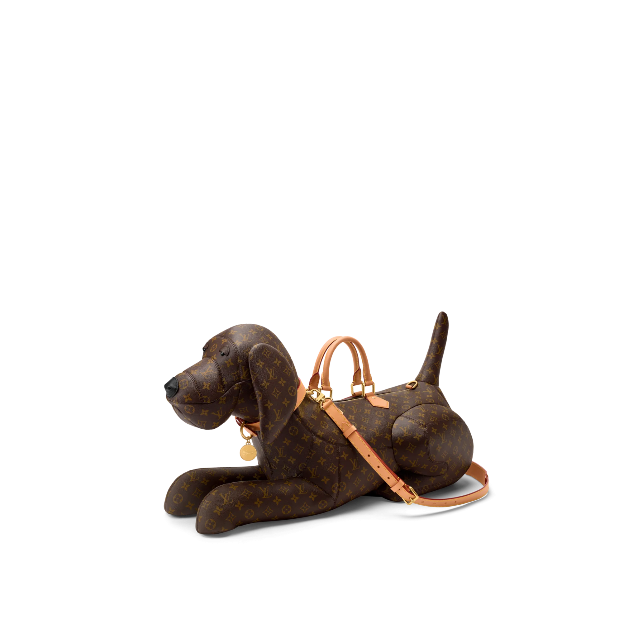 รายละเอียดหูจับและฮาร์ดแวร์สุดประณีตของกระเป๋า LV รูปหมา