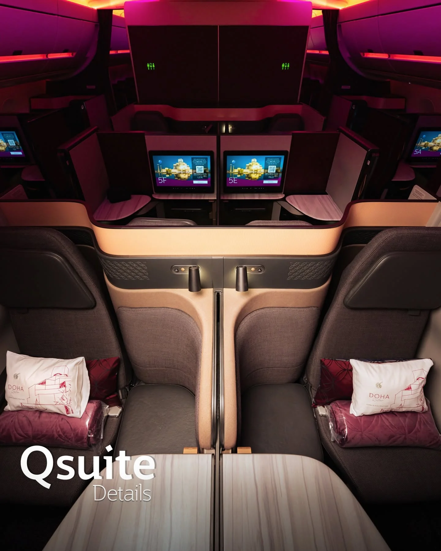 Premium Qatar Airways business class seating for a luxury flight