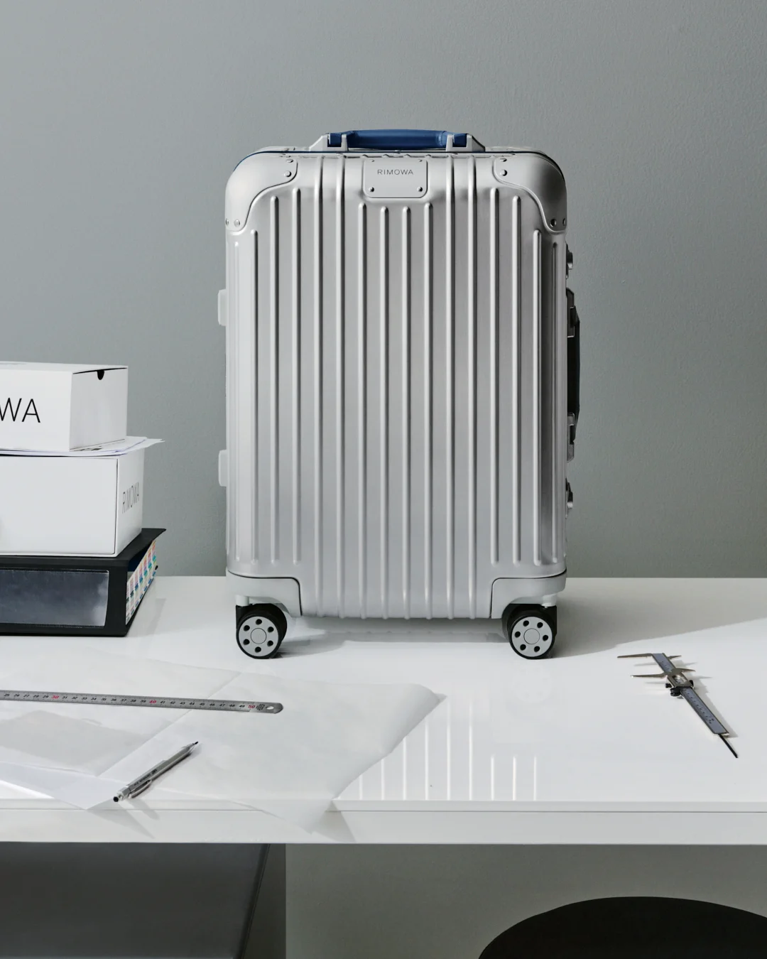 RIMOWA Original Cabin Twist suitcase with blue leather trim